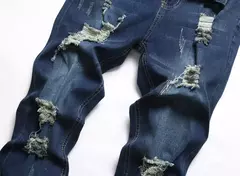 Jeans slim-fit rasgado e desbotado masculino, calça casual vintage na moda, estilo europeu e americano, S-XXXL, novo, 2024