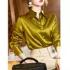 Elegante cetim camisa de manga comprida feminina, blusas de escritório, roupas femininas finas, moda casual, tendência, verão, 2024