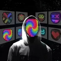 Imagem do Máscara Luminosa LED com RGB Full Color, Face Changing, Brilhando, Halloween, Natal, Carnaval, Traje, DJ, Light Up, Party Cosplay
