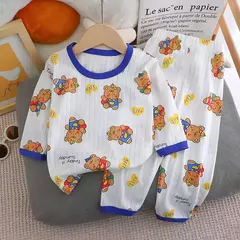 Pijama de algodão puro para meninos e meninas, camiseta fina de manga comprida, tops e calças lindos desenhos animados, conjuntos de roupas infantis, verão, novo, 2022