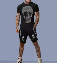 Imagem do Fato de treino de manga curta masculino, conjunto de roupas Hip Hop, algodão, moda verão, venda quente, novo