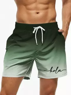Imagem do Calção estampada com letra masculina, cintura elástica, holográfica 3D, gradiente, respirável, troncos de natação, moda verão