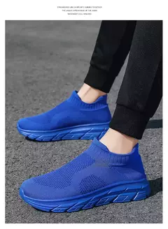 Tênis de corrida respirável masculino e feminino, calçados esportivos leves, tênis slip-on, meias da moda, tamanho grande 46, venda quente