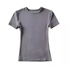 Camiseta feminina com ajuste magro, manga curta apertada, camiseta com gola O, tops básicos de corte sólido, casual, verão - loja online