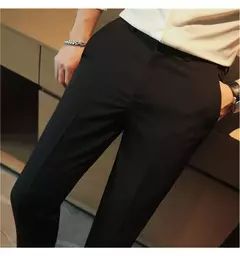 Calça casual slim-fit masculina, fato formal, monocromático, cintura ajustável, festa social, moda empresarial, novo, outono, 2022, 38-28 - Wolf Magazine