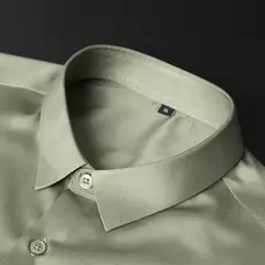 Imagem do Camisa de seda gelo manga longa masculina, slim fit, suave, anti-rugas, sem engomar, cor sólida, camisas de luxo, 6XL
