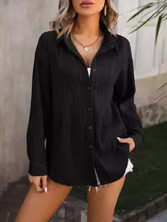 Imagem do Blusas vintage grandes para mulheres, camisas soltas casuais para jovens, tops femininos monocromáticos, moda elegante, outono, 2024