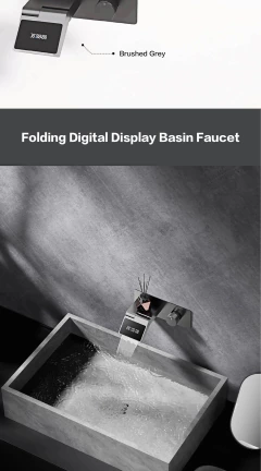 Torneira luxuosa de latão cinza para banheiro, torneira de parede com display digital LED, alça única, água quente e fria, torneira de banheiro embutida - Wolf Magazine