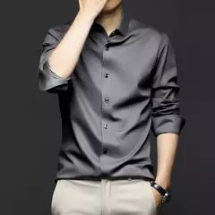 Imagem do Camisas masculinas de manga comprida, camisas de vestido masculinas, blusa de negócios sociais, cor sólida, anti-rugas, alta qualidade