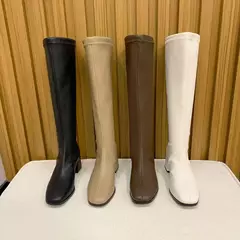 Imagem do Botas longas femininas de salto alto de bloco preto, botas altas de joelho quente, sapatos de couro macio, moda inverno, novo, 2021