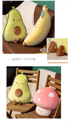 Travesseiro de frutas recheadas para meninas brinquedo de pelúcia banana macia cogumelo dos desenhos animados, cenoura e abacate presente para meninas - Wolf Magazine
