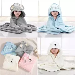 Animal dos desenhos animados do bebê recém-nascido com capuz Toalha de banho Coral Fleece, roupão absorvente, envoltório cobertor, menina, menino, 0-12 meses - comprar online