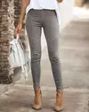 Calças femininas de cintura alta para escritório, calças chiques, calças lápis, calças elásticas apertadas, elegante OL Workwear, cinza, S-5XL, outono
