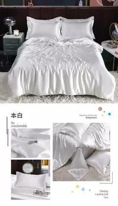 Mulberry Silk Bedding Set, capa de edredão, lençol, fronha, lençol de cetim luxo, cor sólida, rei, rainha, completo, Twin Size - comprar online