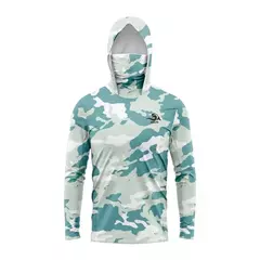 Camisa de pesca manga comprida para homens, proteção UV camiseta, vestuário capuz