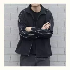 Blusão solto de retalhos masculino com bolsos, jaqueta bomber, zíper listrado, gola alta, impermeável, esportes ao ar livre, casual, outono - comprar online