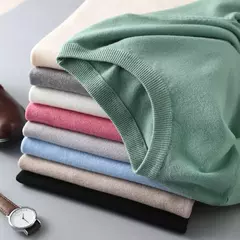 Imagem do Superfino Merino lã camiseta masculina, malha, O-pescoço, respirável, fino Cashmer, manga curta Tee, cor sólida Tops