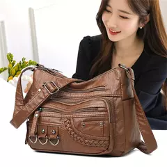 Bolsa de bolso multi couro PU vintage feminina, bolsas de ombro transversais femininas, bolsas de design de luxo, alta qualidade, 2023