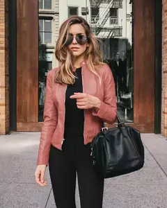 Jaqueta de couro PU feminina com zíper, casaco manga comprida, jaquetas de motociclista, slim fit, monocromática, streetwear casual, moda feminina, outono, Y2K na internet