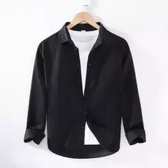 Camisa de linho de algodão respirável masculina, gola virada para baixo, manga comprida, monocromática, havaiana, casual, nova, outono - Wolf Magazine