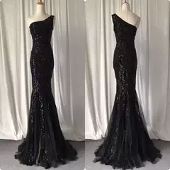 Vestidos de lantejoulas de um ombro, vestido longo do baile da sereia, elegante na internet