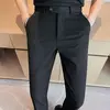 Calça justa para homens, terno de negócios masculino, calças de alfaiataria social, roupas de grife pretas, moda verão, 9, 2024