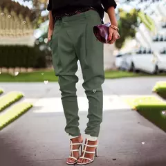 Mulheres chique moda escritório wear harem lápis calças 2023 novo elástico na cintura botão feminino calças casuais streetwear - comprar online