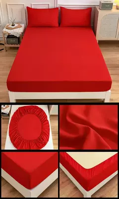 Kuup-Poliéster Equipado lençol e fronhas, monocromático, elástico, em torno da tampa do colchão, cama queen size, 3pcs na internet