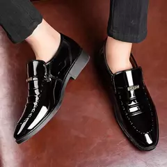 Masculino clássico vestido de couro envernizado sapatos, sapatos formais de trabalho de escritório, Party Oxfords, negócios, vestido