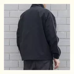Imagem do Blusão solto de retalhos masculino com bolsos, jaqueta bomber, zíper listrado, gola alta, impermeável, esportes ao ar livre, casual, outono
