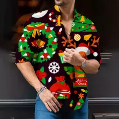Imagem do Camisa de árvore de Natal masculina, camisa clássica, manga longa, high-end, costura diária, estilo festa, moda, 2024