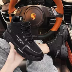 Bota de pelúcia masculina, com renda, antiderrapante, tornozelo, casual, ao ar livre, tênis masculinos, quente, inverno, moda, novo na internet