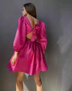 Vestido sem encosto sexy feminino com gola quadrada francesa, vestido bowknot, manga comprida solta, doce mini vestidos de festa, monocromático, novo, outono, 2024 - Wolf Magazine