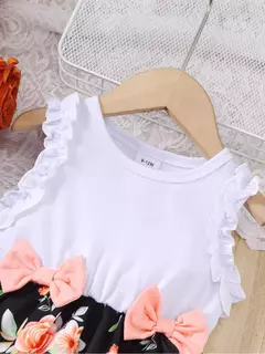 Vestidos estampados florais sem mangas com arco para criança, roupas de verão, estilo pastoral, festa de casamento, 0 a 3 anos