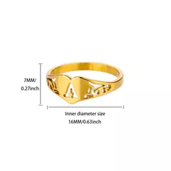 Moda oco letra inicial coração anéis para mulheres cor de ouro aço inoxidável A-Z carta anel estético jóias de casamento presente - comprar online