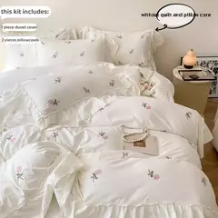 Rose Conjunto De Cama Bordado, Capa De Edredão sem Núcleo, 1 * Capa De Edredão + 2 Fronha, Estilo Princesa, 3PCs - Wolf Magazine