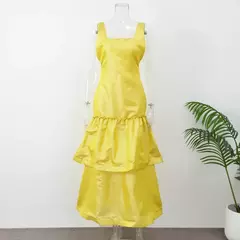 Imagem do Vestido feminino sem encosto com gola quadrada, estilingues elegantes, vestido com bolo monocromático, Vestes compridas femininas, Festa à noite, Verão, 2022