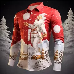 Camisa Masculina Manga Longa de Natal, Estampada em 3D, Papai Noel, Festival, Festa, Roupa Casual, Venda Quente - Wolf Magazine