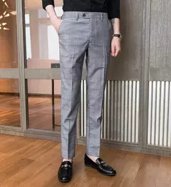 Imagem do Xadrez masculino anti-rugas calças cortadas, roupas de grife casual, terno masculino reto, verão, fino, barato, designer, cheque, 9