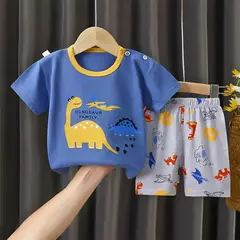 Conjunto de 2 peças e shorts para crianças, pijama de algodão com desenhos animados, zebra, impressão de dinossauro, roupas novas de noite para 1 a 6 anos na internet