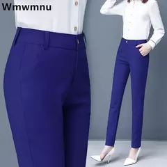 Calça lápis elástica de cintura alta fina feminina, calça grande tamanho no tornozelo, calça casual formal para escritório, 75kg, primavera, 2022 - comprar online