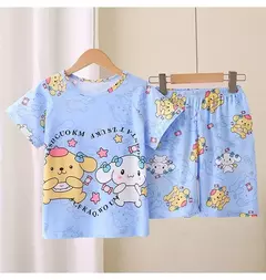 Novo verão crianças pijamas conjunto de 2 peças roupas de ar condicionado para meninos meninas bebê manga curta roupas para casa na moda - loja online