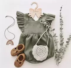 Romper com babados para menina, romper sem mangas, algodão e tecido de linho para recém-nascido, roupas de verão na internet