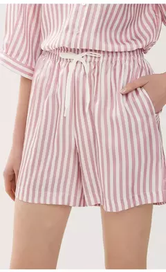 Imagem do Calções de cintura alta listradas de luxo feminino, calças curtas femininas, roupa de verão, K1433W, Em Stock