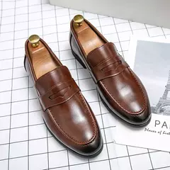 Mocassins de couro genuíno masculino, sapatos de negócios, vestido de noiva, moda casual, centavo, macio - Wolf Magazine