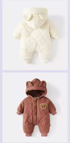 Macacão de urso dos desenhos animados do bebê, macacão infantil, outwear infantil, roupa grossa quente, forro de pele, inverno
