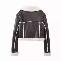 Jaqueta de shearling falso feminina, casaco de pele de carneiro, jaquetas retrô motociclista, tops, inverno - comprar online