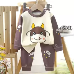 Conjuntos de pijamas de algodão infantil camiseta manga comprida, tops e calças, pijamas casuais, urso fofo dos desenhos animados, roupas de bebê, outono