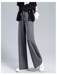 Calça feminina de malha elástica de cintura alta, até o tornozelo, grossa, quente, chique, casual, básica, macia, reta, moda coreana - comprar online