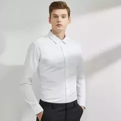 Camisa elástica de manga comprida masculina, camisa gola alta, sem engomar, vestido de negócios, traje profissional de trabalho - loja online